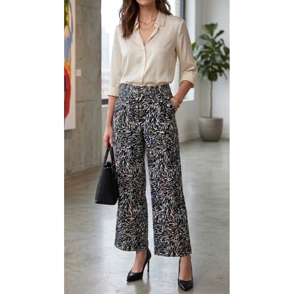 Torrid Black White Abstract Animal Print Wide Leg Crop Pants Plus Size 2 2X
